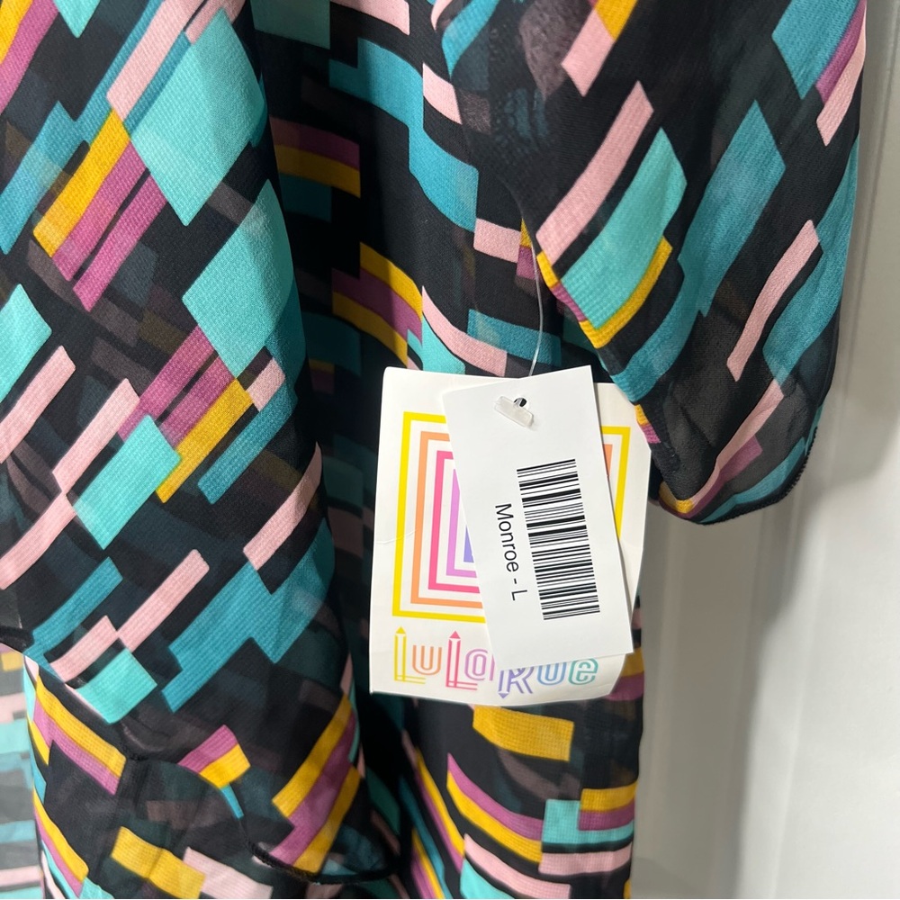 LuLaRoe Multicolor Geometric Kimono Size Large Women’s NWT Tassels - Picture 7 of 9
